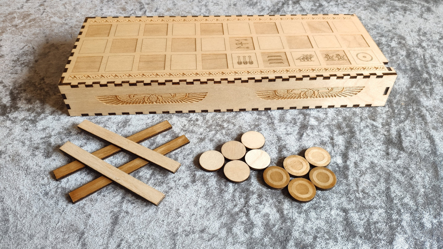 Senet, Ancient Egyptian Board Game, handmade from laser engraved wood