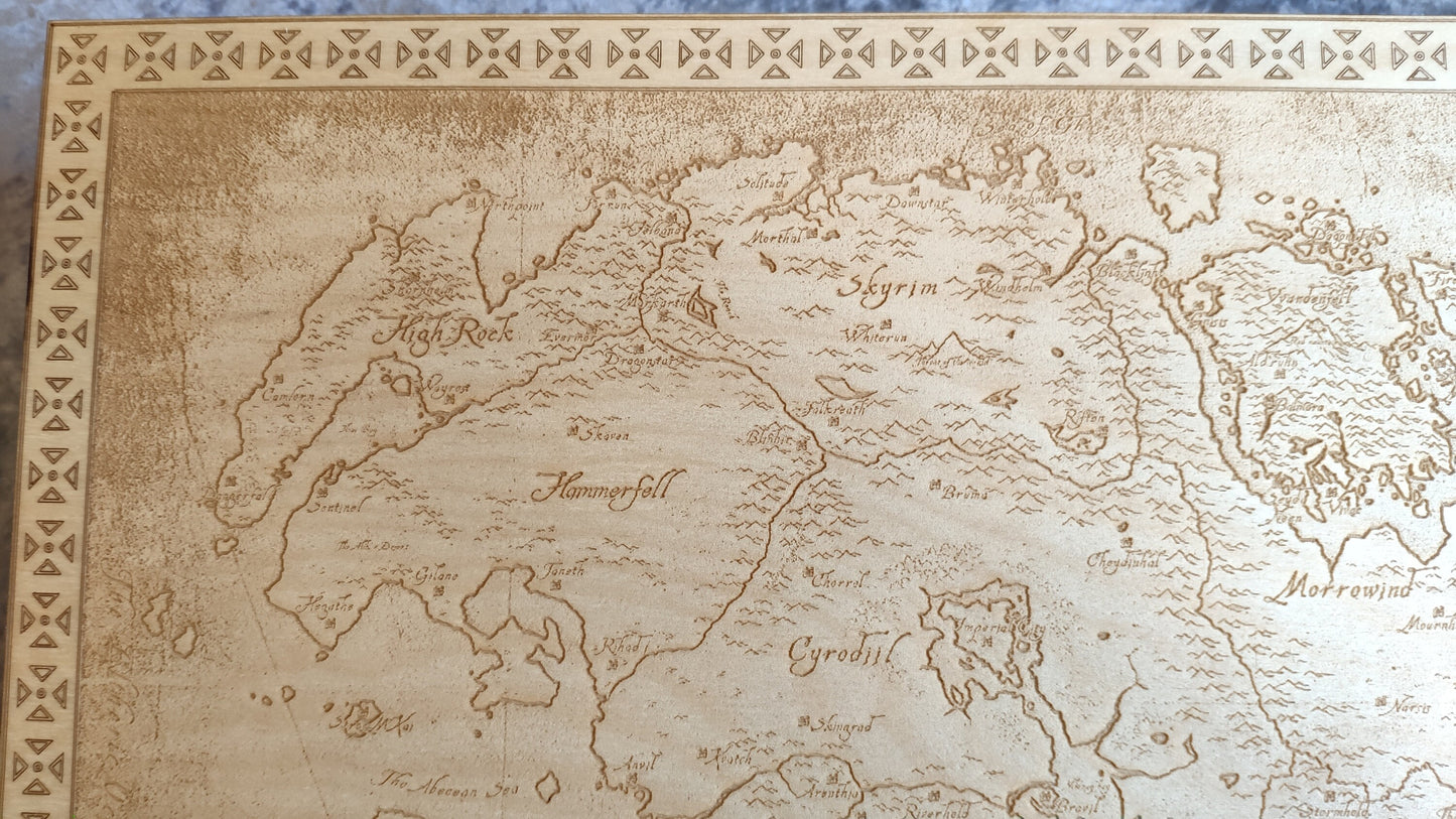 Tamriel from the Elder Scrolls Online, Laser engraved map  v.2