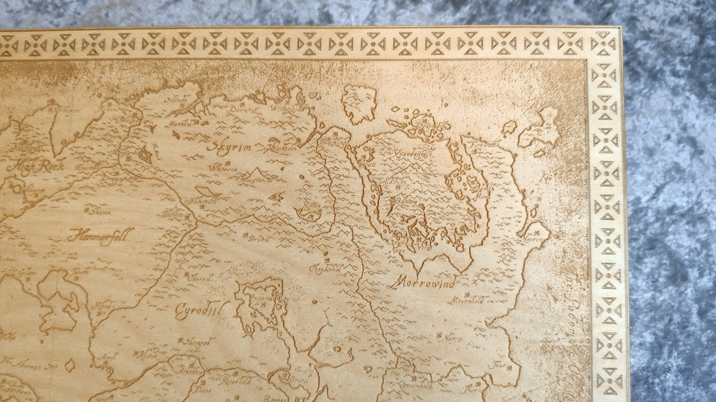 Tamriel from the Elder Scrolls Online, Laser engraved map  v.2