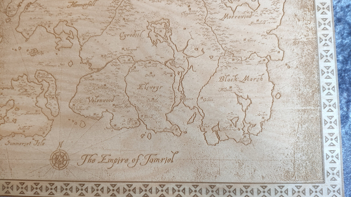 Tamriel from the Elder Scrolls Online, Laser engraved map  v.2