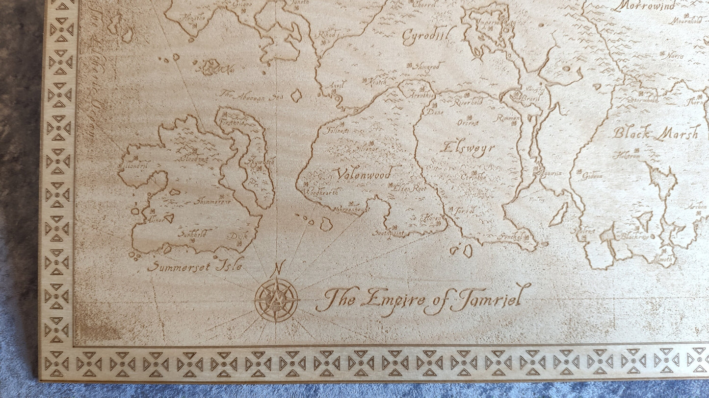 Tamriel from the Elder Scrolls Online, Laser engraved map  v.2