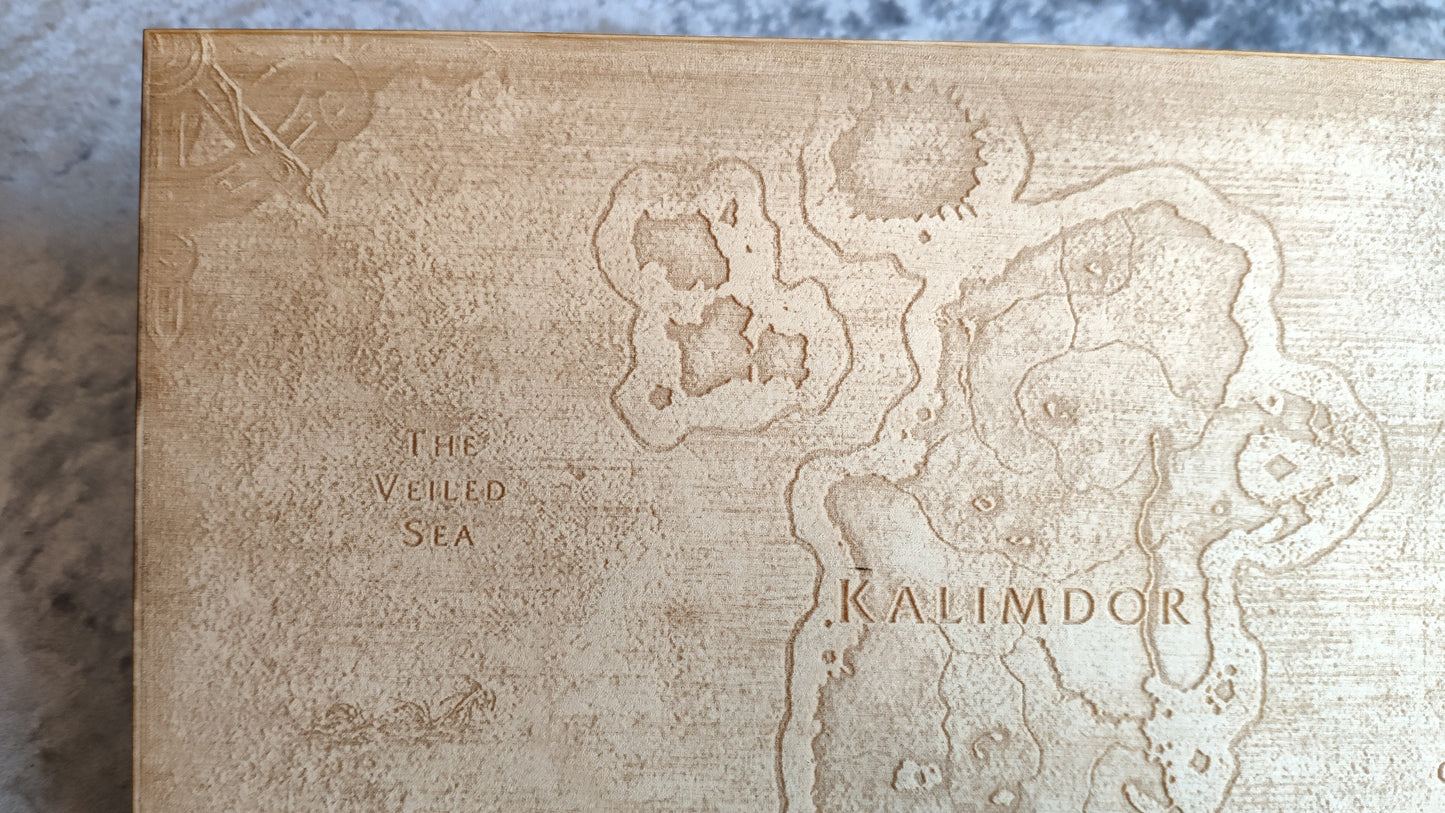 Kalimdor from World of Warcraft Laser engraved map