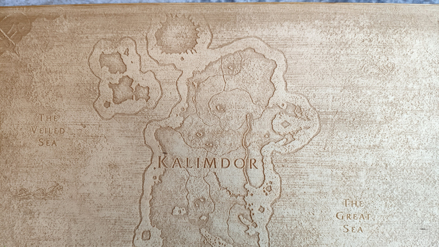 Kalimdor from World of Warcraft Laser engraved map