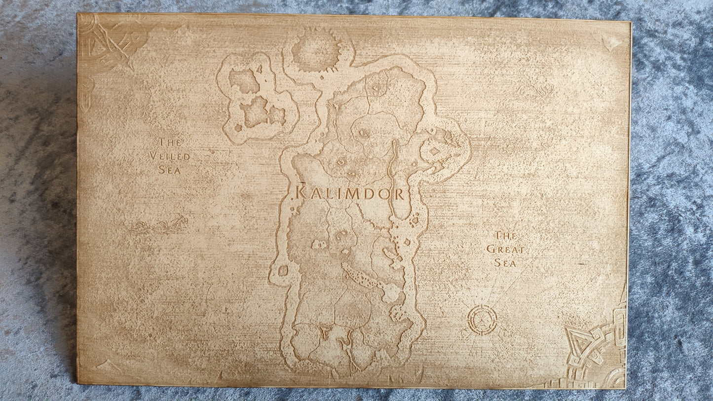 Kalimdor from World of Warcraft Laser engraved map