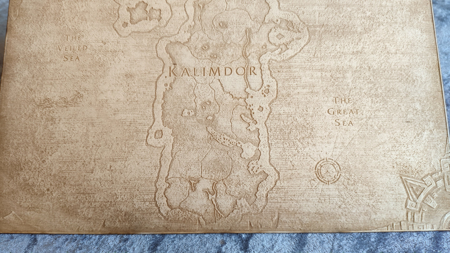 Kalimdor from World of Warcraft Laser engraved map