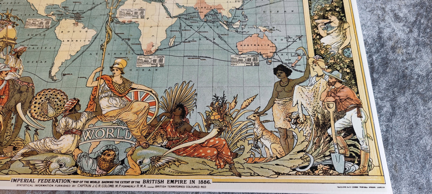 Imperial Federation High quality map showing the extent of the British Empire in 1886