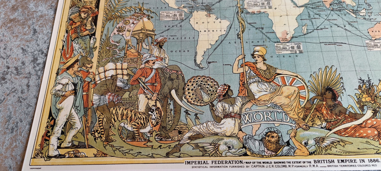 Imperial Federation High quality map showing the extent of the British Empire in 1886