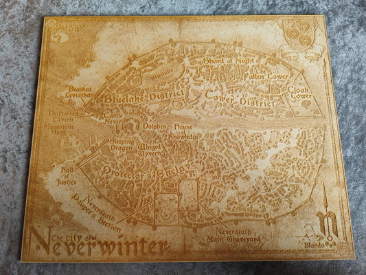 Neverwinter city map - Neverwinter online, Laser engraved