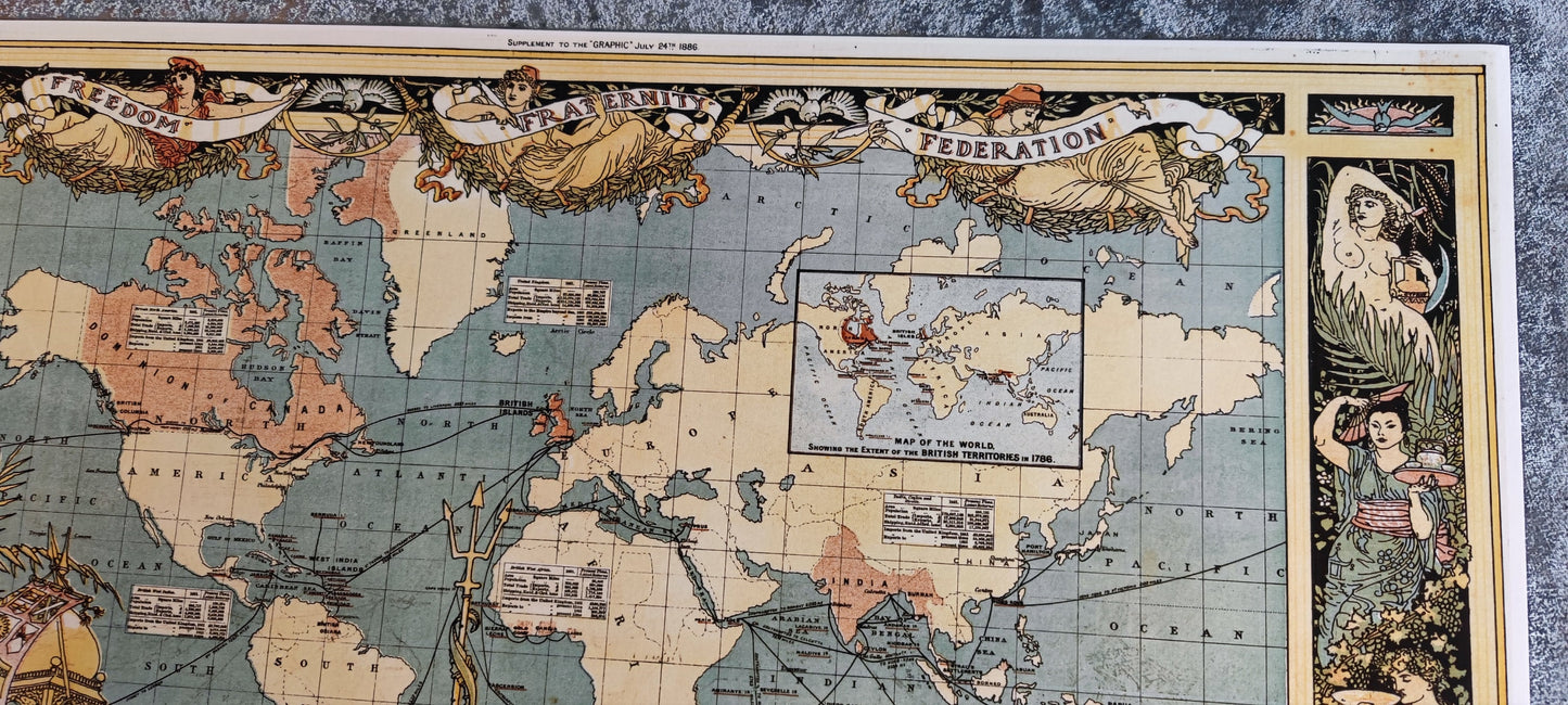 Imperial Federation High quality map showing the extent of the British Empire in 1886