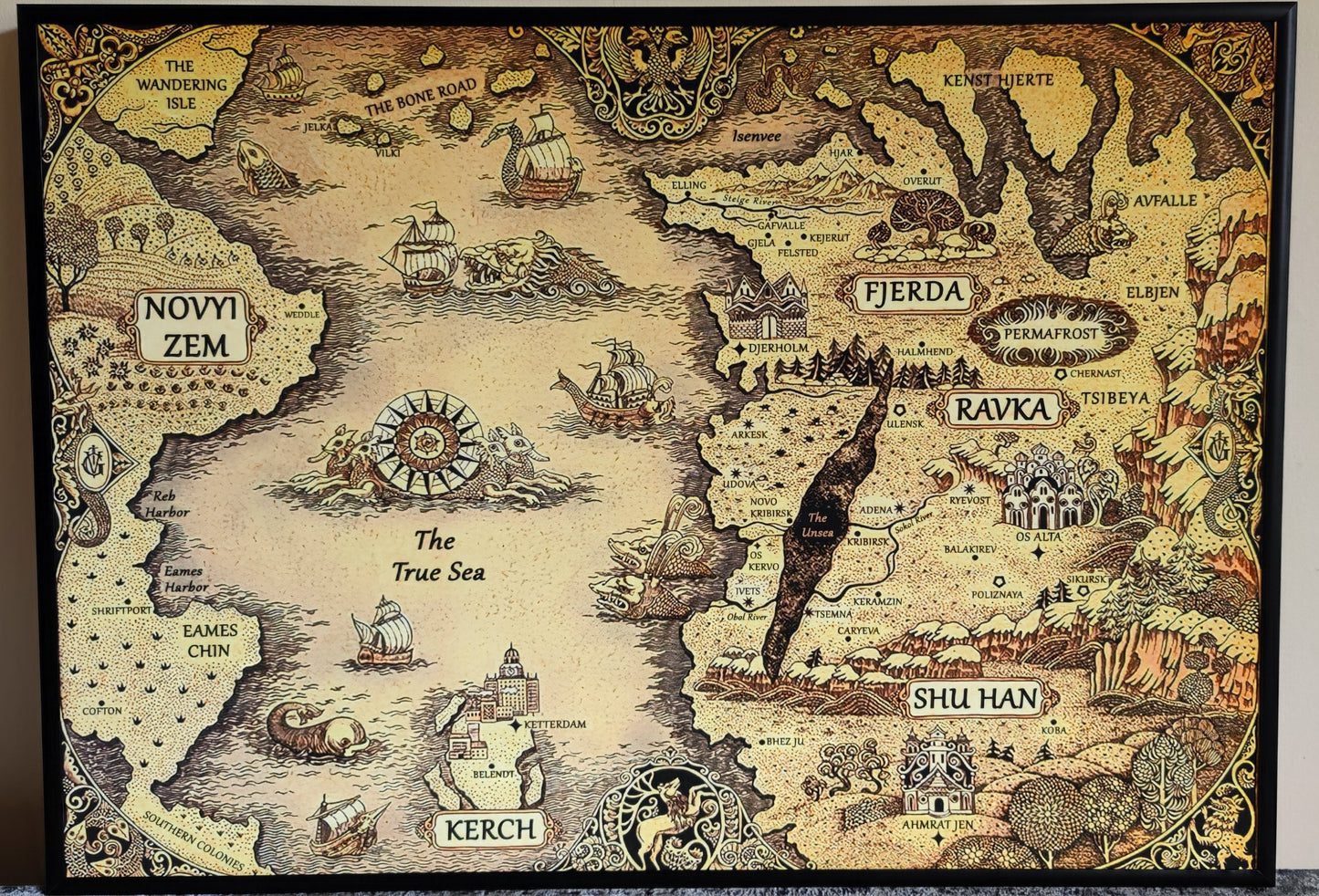 Grishaverse world high quality map from fantasy written by Leigh Bardugo