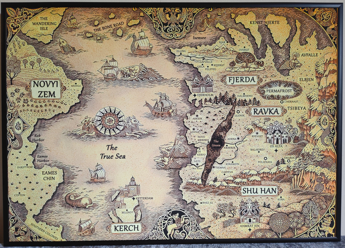 Grishaverse world high quality map from fantasy written by Leigh Bardugo